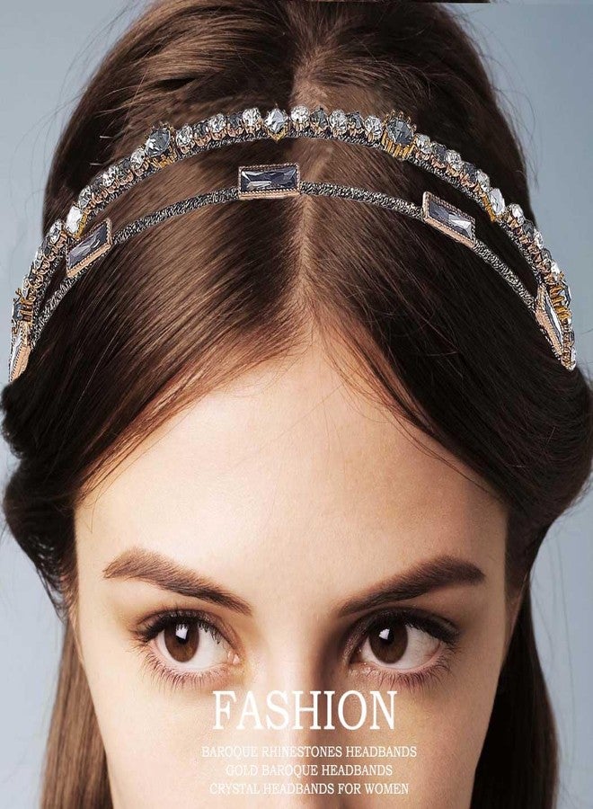 Firuilo Rhinestones Headbands Vintage Crystal Headbands Layered Gold Hairband for Women - Image 5